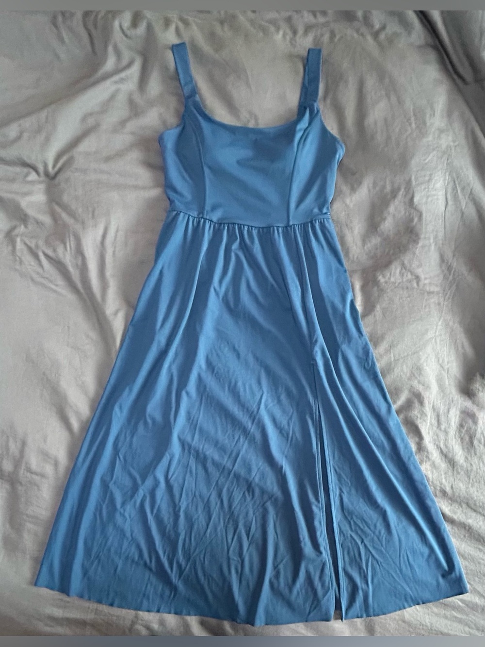 Blue Sleeveless Midi Dress with built-in bra